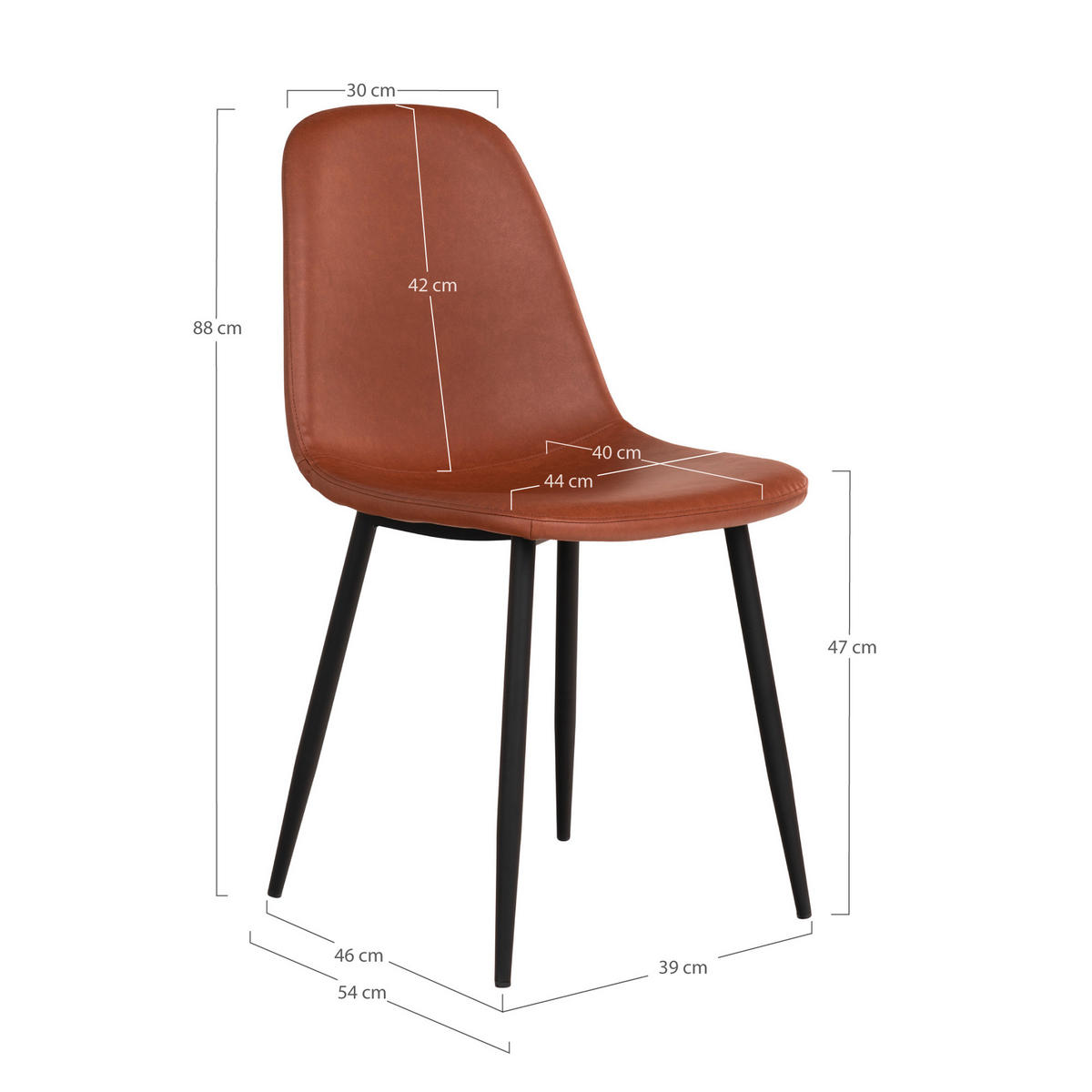 STOLSET 2 styck läderimitation  - cognacfärgad/svart, Modern, metall/textil (44/86/54cm) - MID.YOU