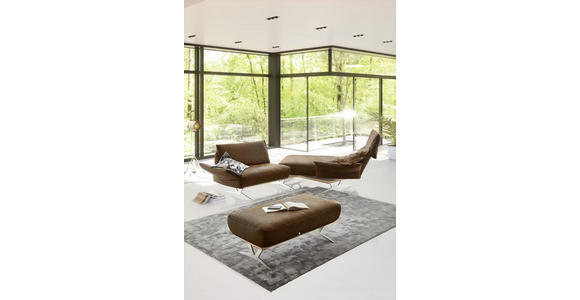 Wohnlandschaft m. Drehfunktion Braun Echtleder - Beige/Silberfarben, Natur, Leder/Holz (254/158-193cm) - Ambiente