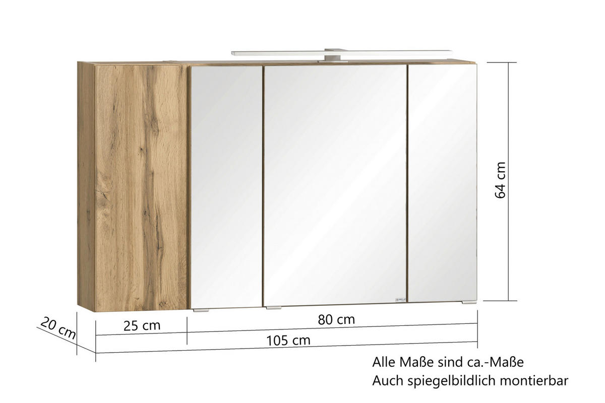 SPIEGELSCHRANK 105/64/20 cm  - Modern, Glas/Holzwerkstoff (105/64/20cm) - Held
