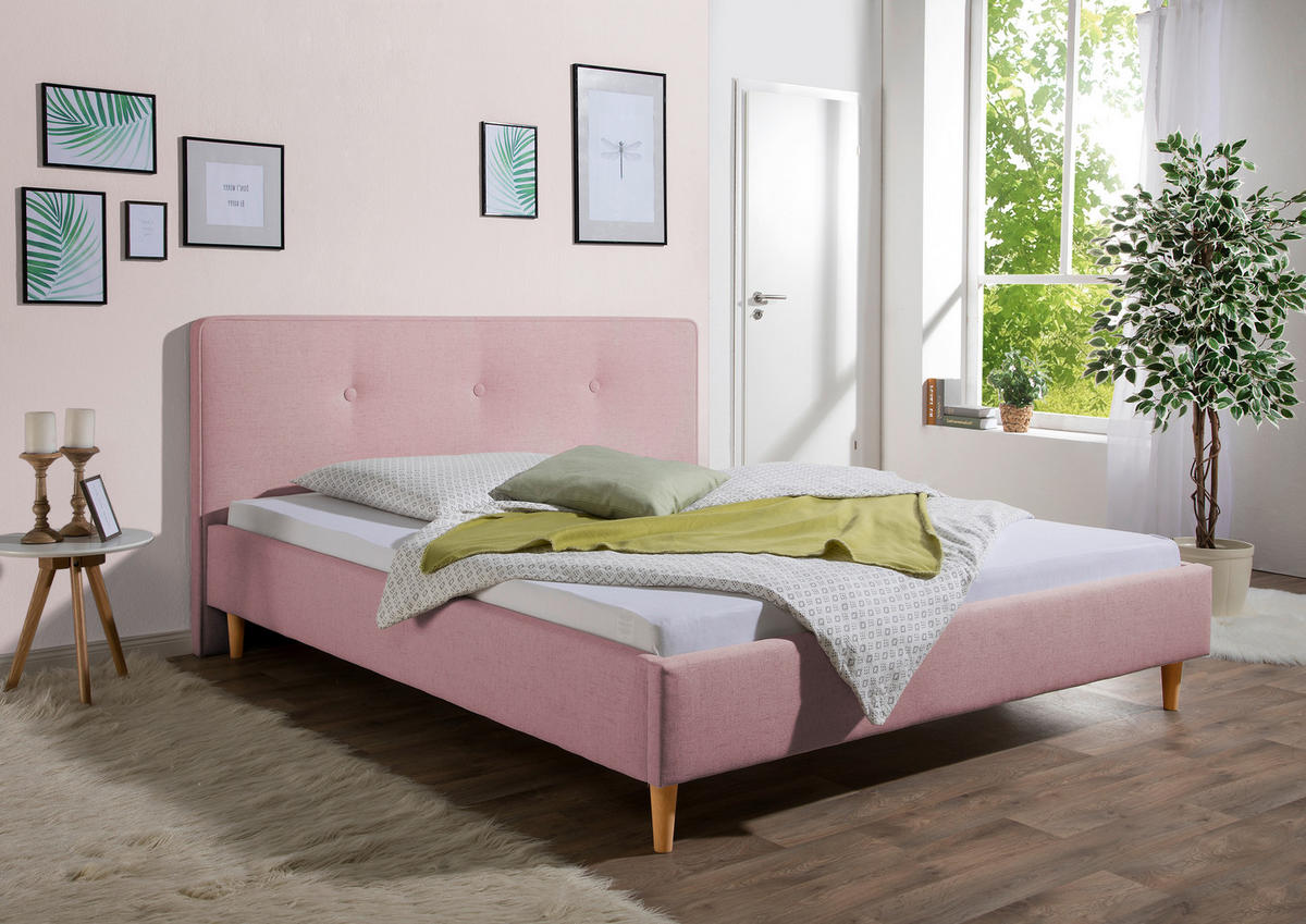 POLSTERBETT 200/200 cm,  in Rosa,  - Rosa/Naturfarben, MODERN, Holz/Textil (200/200cm) - Livetastic