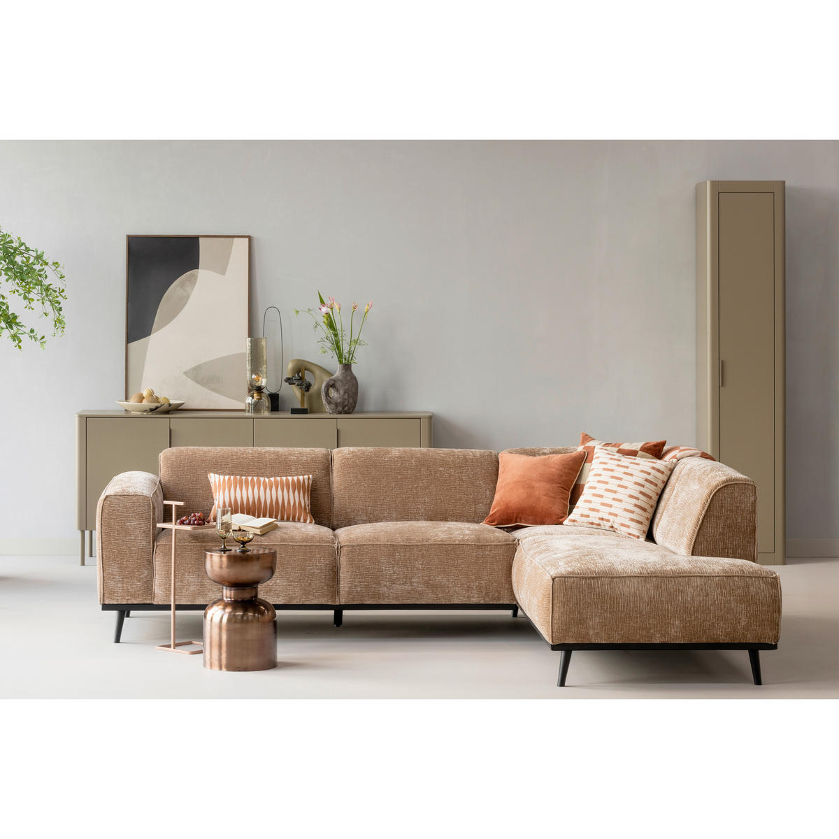 ECKSOFA Statement in Chenille, Samt Taupe  274/210 cm  - Taupe/Schwarz, MODERN, Holz/Textil (274/210cm) - Livetastic
