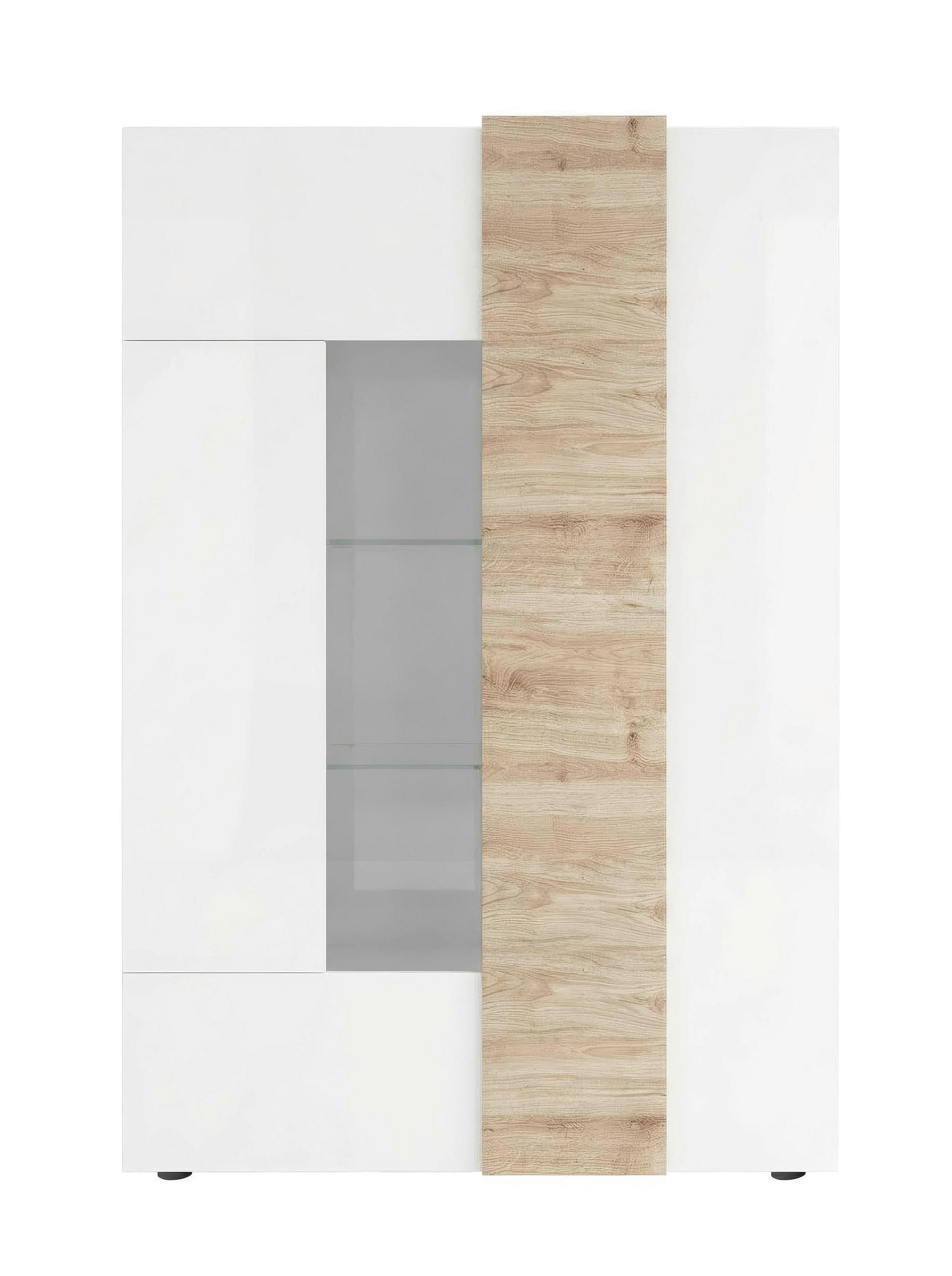 VITRINE  in Weiß Hochglanz, Eichefarben  - Weiß Hochglanz/Eichefarben, Design, Glas/Holzwerkstoff (121/168/44cm) - MID.YOU