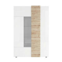 VITRINE  in Weiß Hochglanz, Eichefarben  - Weiß Hochglanz/Eichefarben, Design, Glas/Holzwerkstoff (121/168/44cm) - MID.YOU