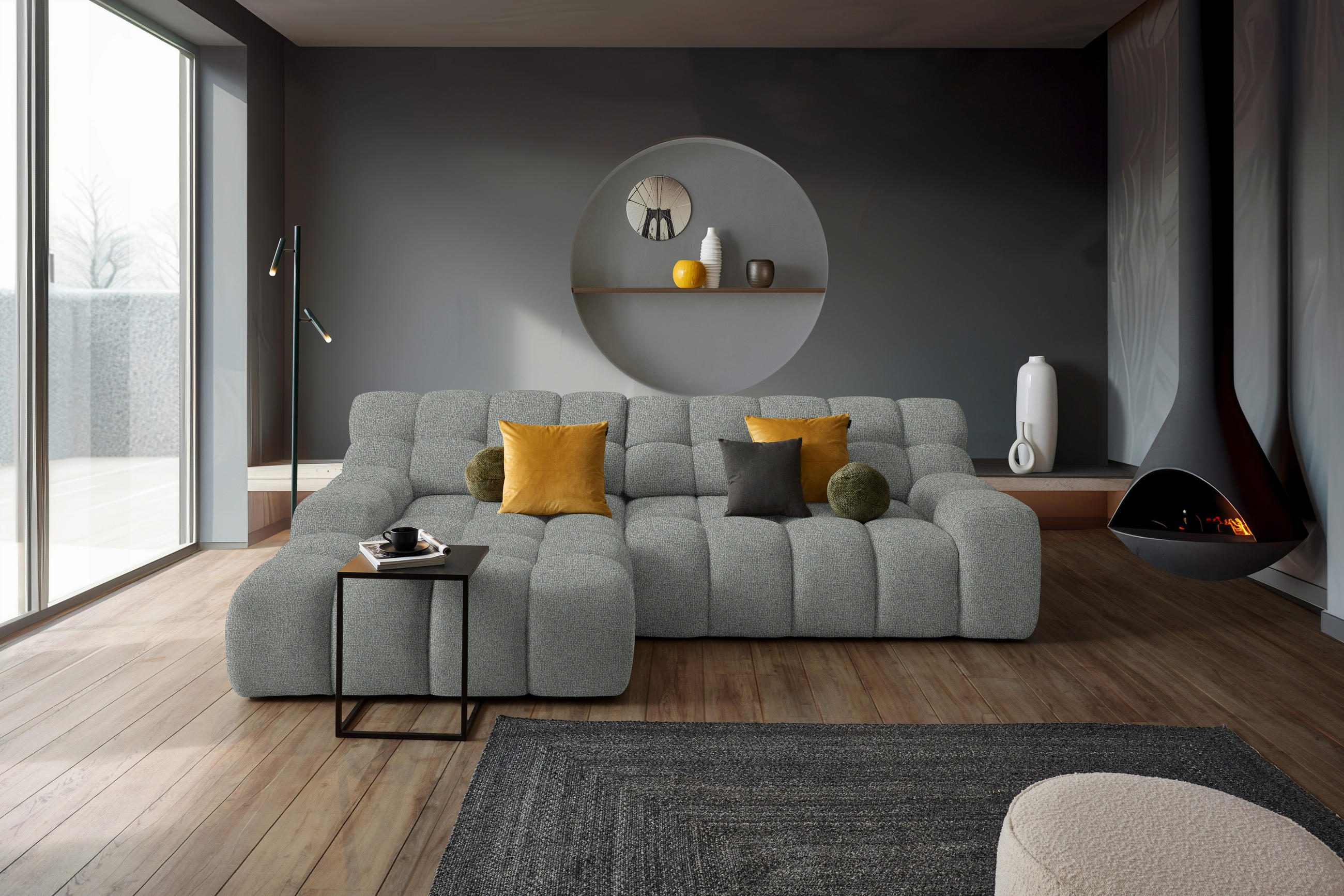 ECKSOFA in Webstoff Hellgrau  - Hellgrau/Schwarz, Modern, Kunststoff/Textil (180/297cm) - Welnova