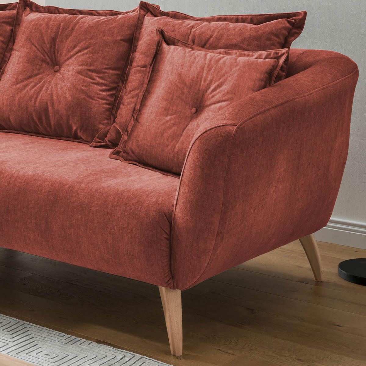 ECKSOFA in Velours Koralle  - Koralle/Buchefarben, Modern, Holz/Textil (162/277cm) - Livetastic