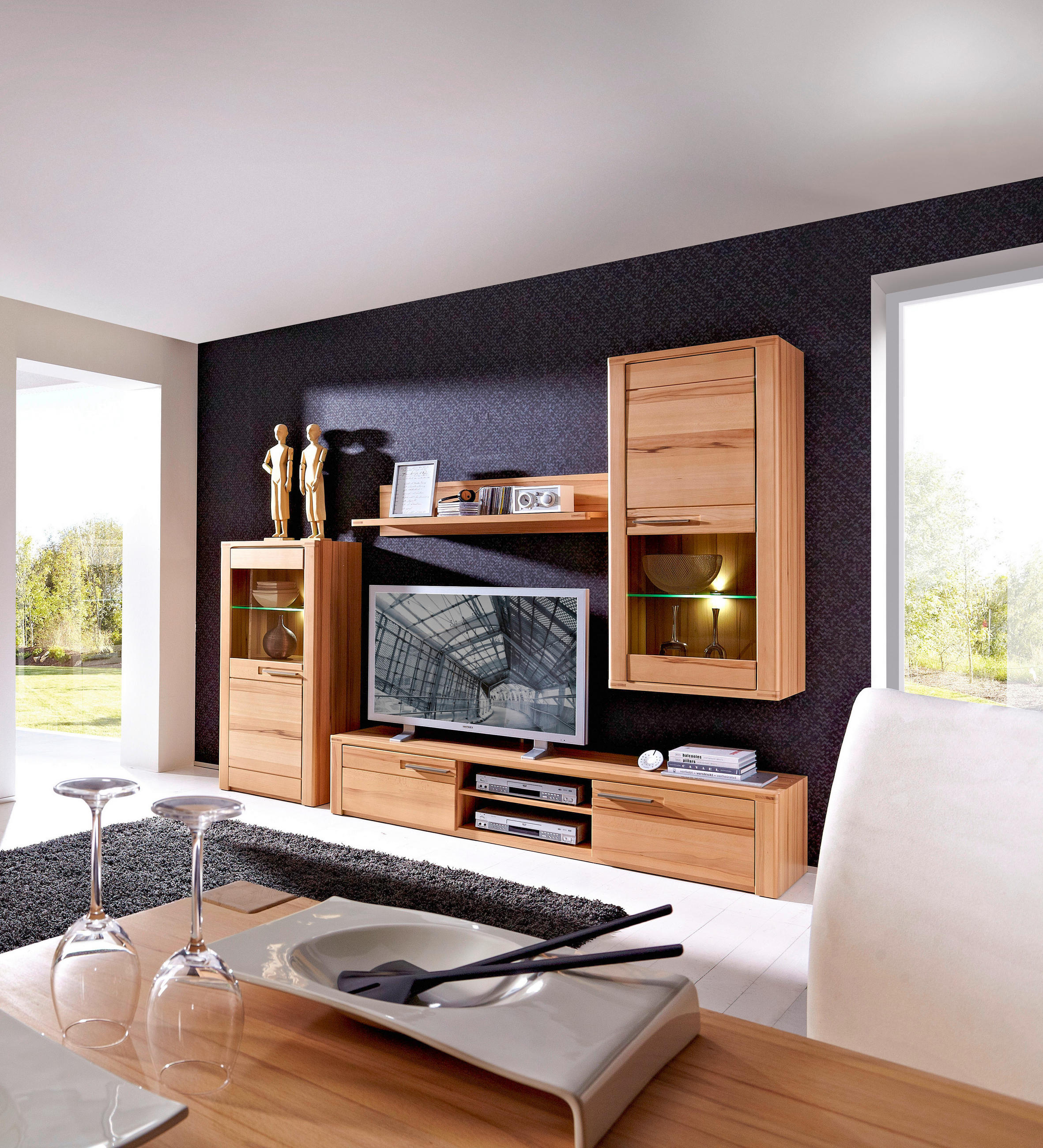 TV-ELEMENT - Edelstahlfarben/Buchefarben, Basics, Holz/Holzwerkstoff (190/36/45cm) - Livetastic