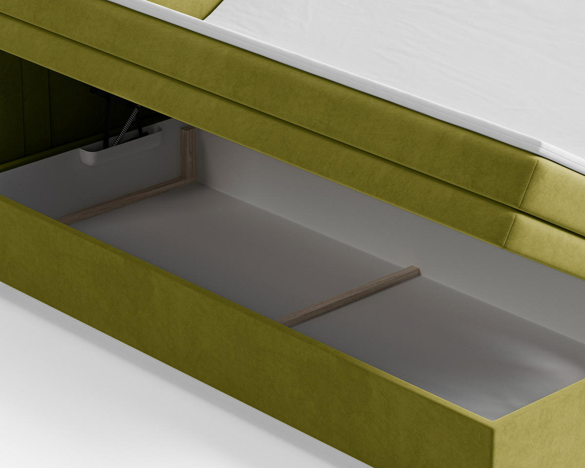 BOXBETT 180/200 cm,  in Olivgrün, gepolstertes Kopfteil, Bettkasten, Topper, H2 + H3 = mittel + fest  - Braun/Olivgrün, MODERN, Holz/Kunststoff (180/200cm) - Livetastic