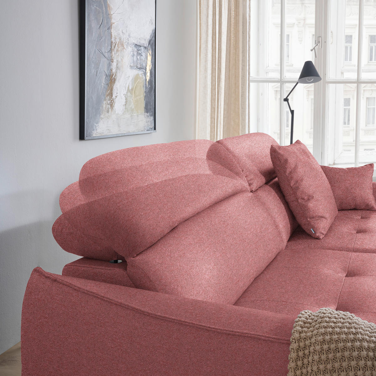 ECKSOFA MANTA in Flachgewebe Koralle  175/246 cm  - Koralle/Schwarz, Design, Textil/Metall (175/246cm) - Celina