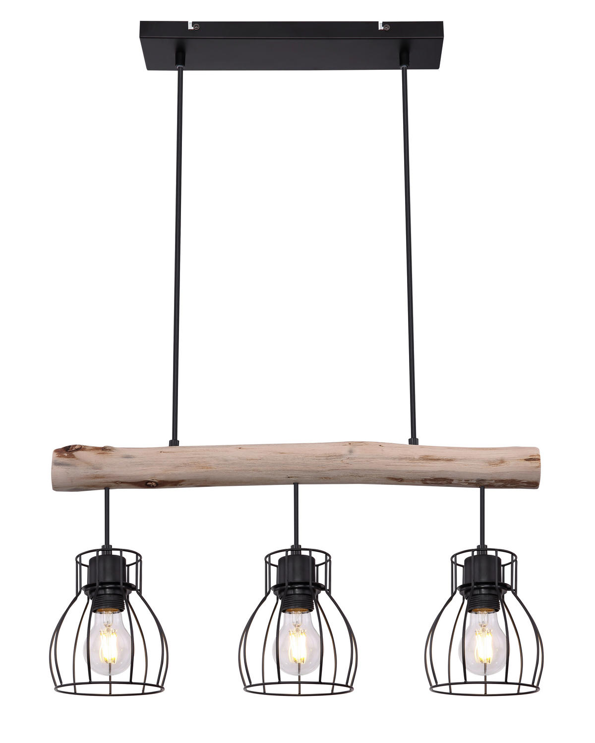 HÄNGELEUCHTE 60/13,6/140 cm    - Schwarz/Naturfarben, Natur, Holz/Metall (60/13,6/140cm) - Globo