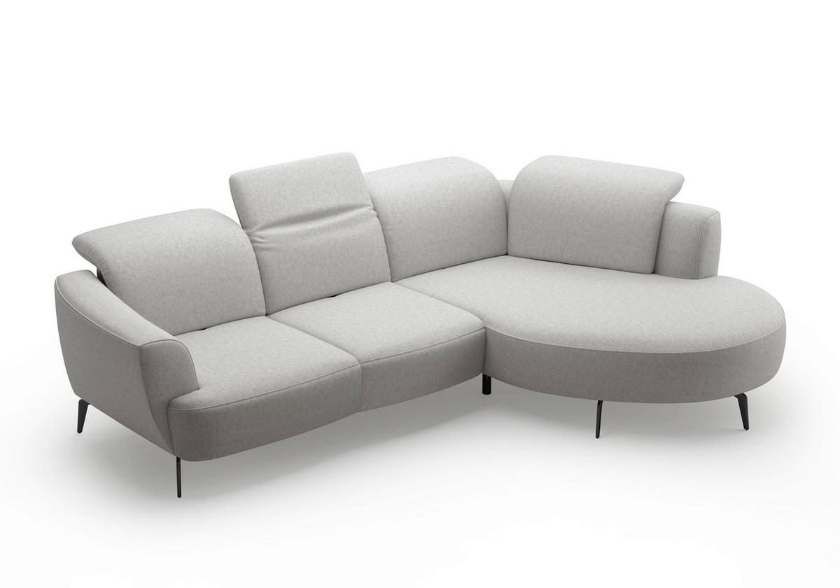 ECKSOFA ZOE E Hellgrau Flachgewebe  - Hellgrau/Schwarz, KONVENTIONELL, Textil/Metall (309/199cm) - Sit & More
