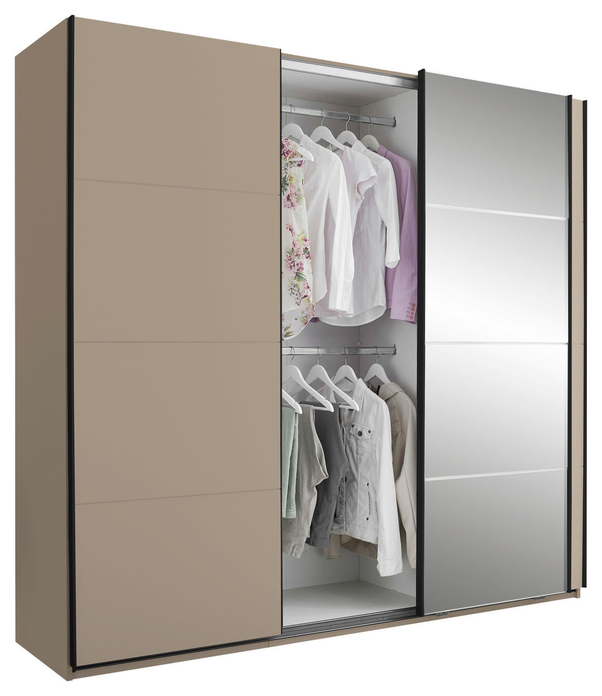 SCHWEBETÜRENSCHRANK 215/204/60 cm 3-türig Kaschmir  - Kaschmir/Schwarz, KONVENTIONELL, Glas/Holzwerkstoff (215/204/60cm) - Boxxx