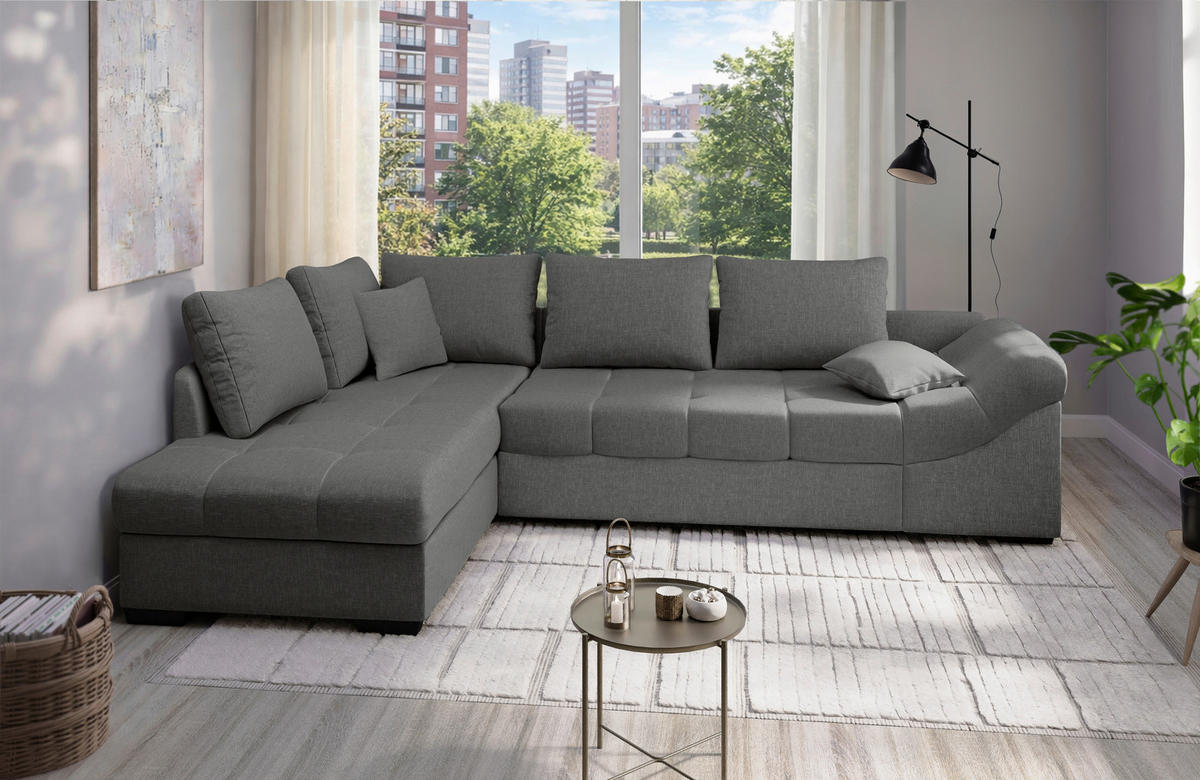 ECKSCHLAFSOFA Alvito in Mikrofaser Graubraun  - Graubraun/Schwarz, MODERN, Holz/Textil (202/298cm) - MID.YOU