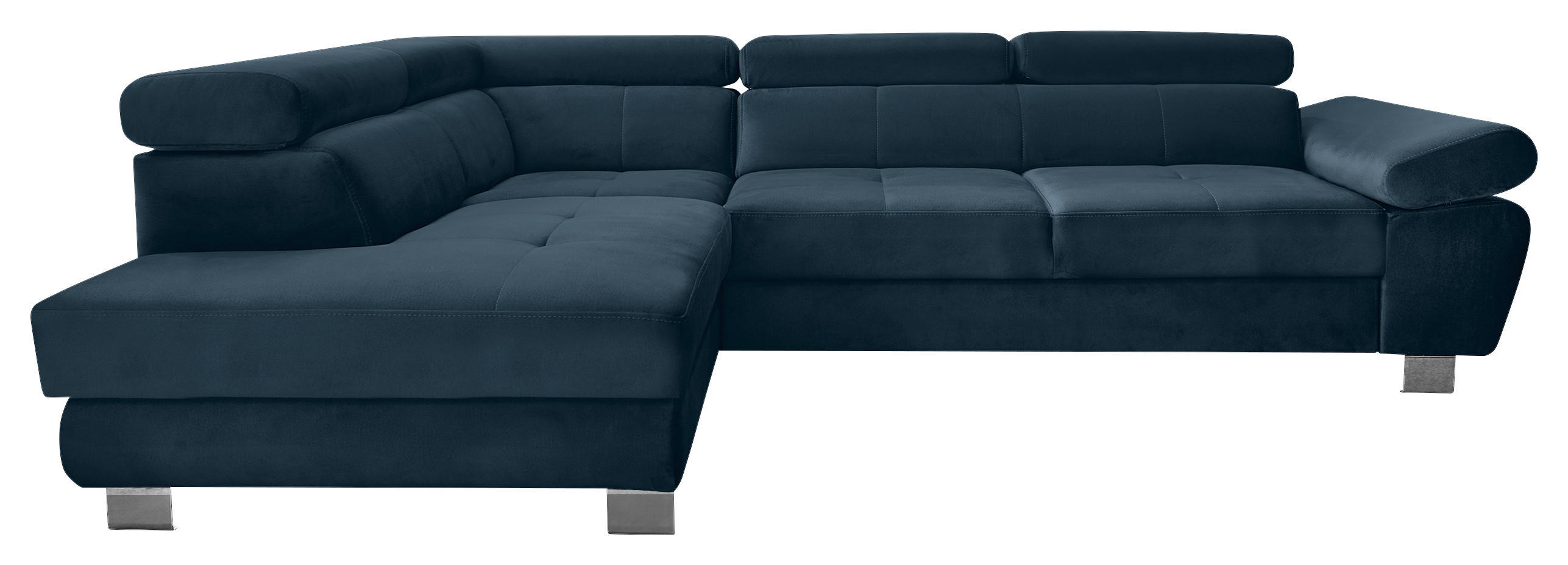 ECKSOFA Dunkelblau Webstoff Bettkasten, Schlaffunktion, Rücken echt, Armteilverstellung, Kopfteilverstellung  - Chromfarben/Dunkelblau, MODERN, Textil/Metall (205/278cm) - Stylife