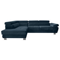 ECKSOFA Dunkelblau Webstoff Bettkasten, Schlaffunktion, Rücken echt, Armteilverstellung, Kopfteilverstellung  - Chromfarben/Dunkelblau, MODERN, Textil/Metall (205/278cm) - Stylife