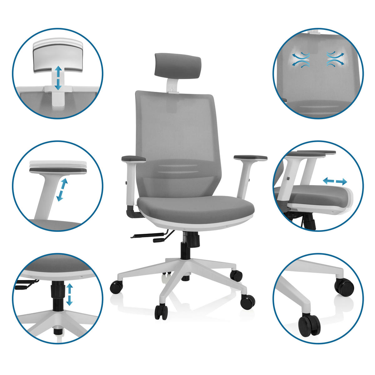OTOČNÁ ŽIDLE, síťovina, plochá tkanina, šedá, bílá - šedá/bílá, Basics, textil/plast (70/117/62cm) - MID.YOU