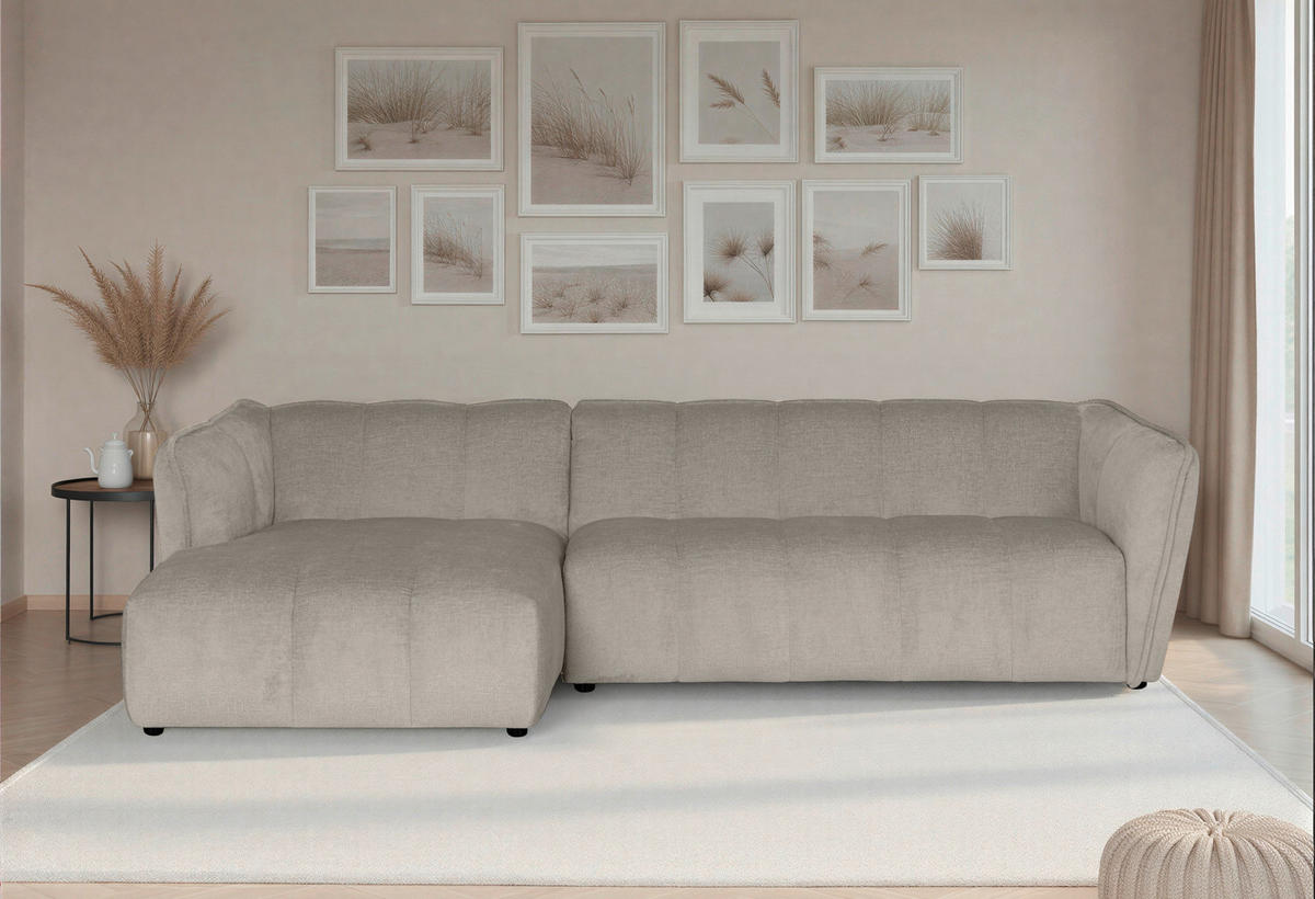 ECKSOFA LIVOLI in Chenille Creme  246/160 cm  - Creme/Schwarz, Design, Textil (246/160cm) - MID.YOU