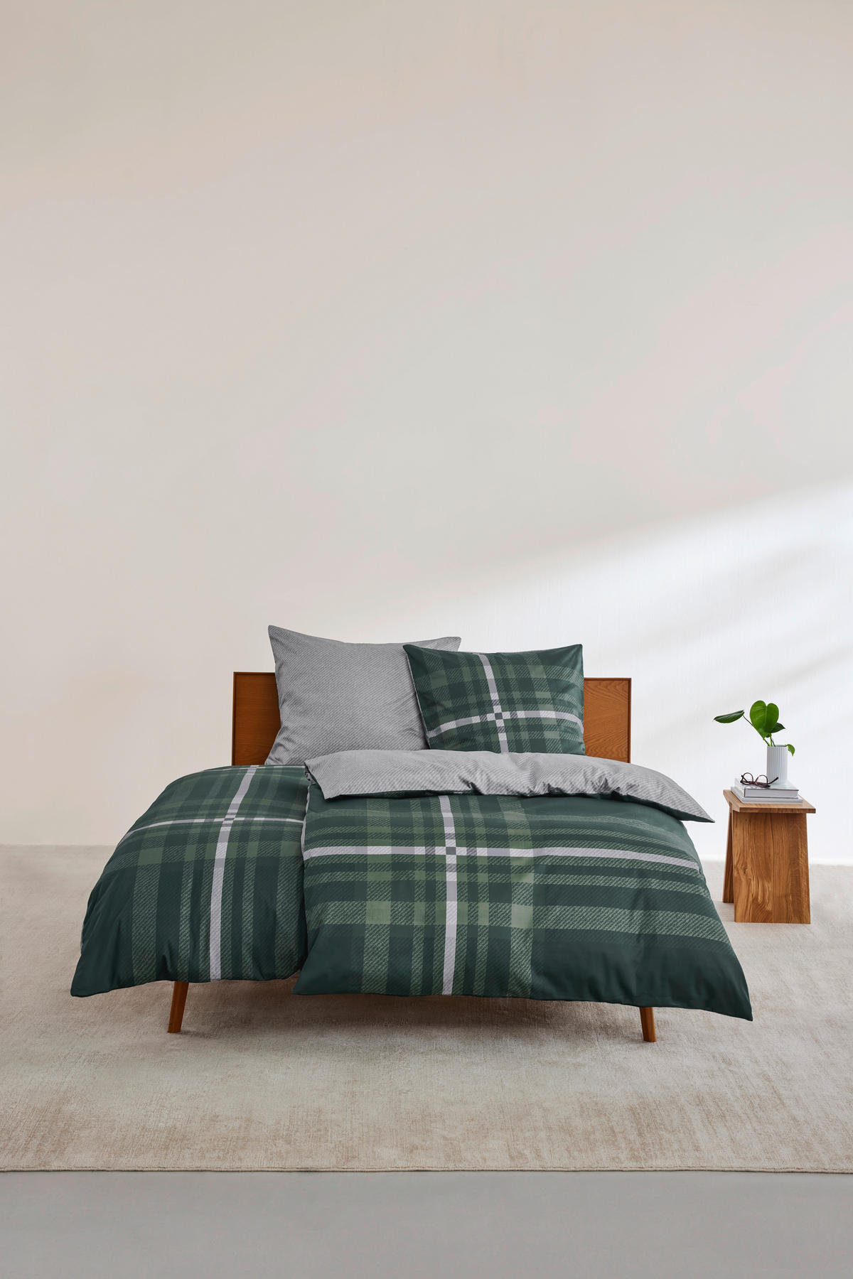 WENDEBETTWÄSCHE Makosatin 140/200 cm  - Grau/Grün, Basics, Textil (140/200cm) - S. Oliver