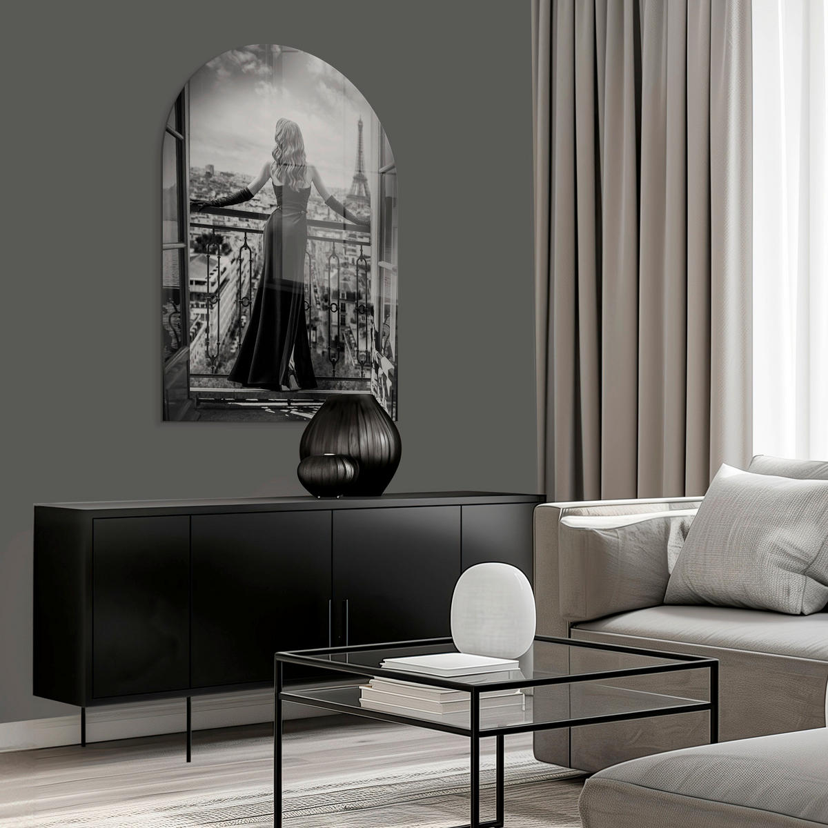 GLASBILD Städte, Frauen 70/100 cm  - Schwarz/Weiß, Basics, Glas/Papier (70/100cm)