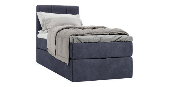 BOXBETT 90/200 cm,  in Dunkelblau, Matratze, gepolstertes Kopfteil, Bettkasten, Topper, H3 = fest  - Schwarz/Dunkelblau, Design, Holzwerkstoff/Kunststoff (90/200cm) - Esposa