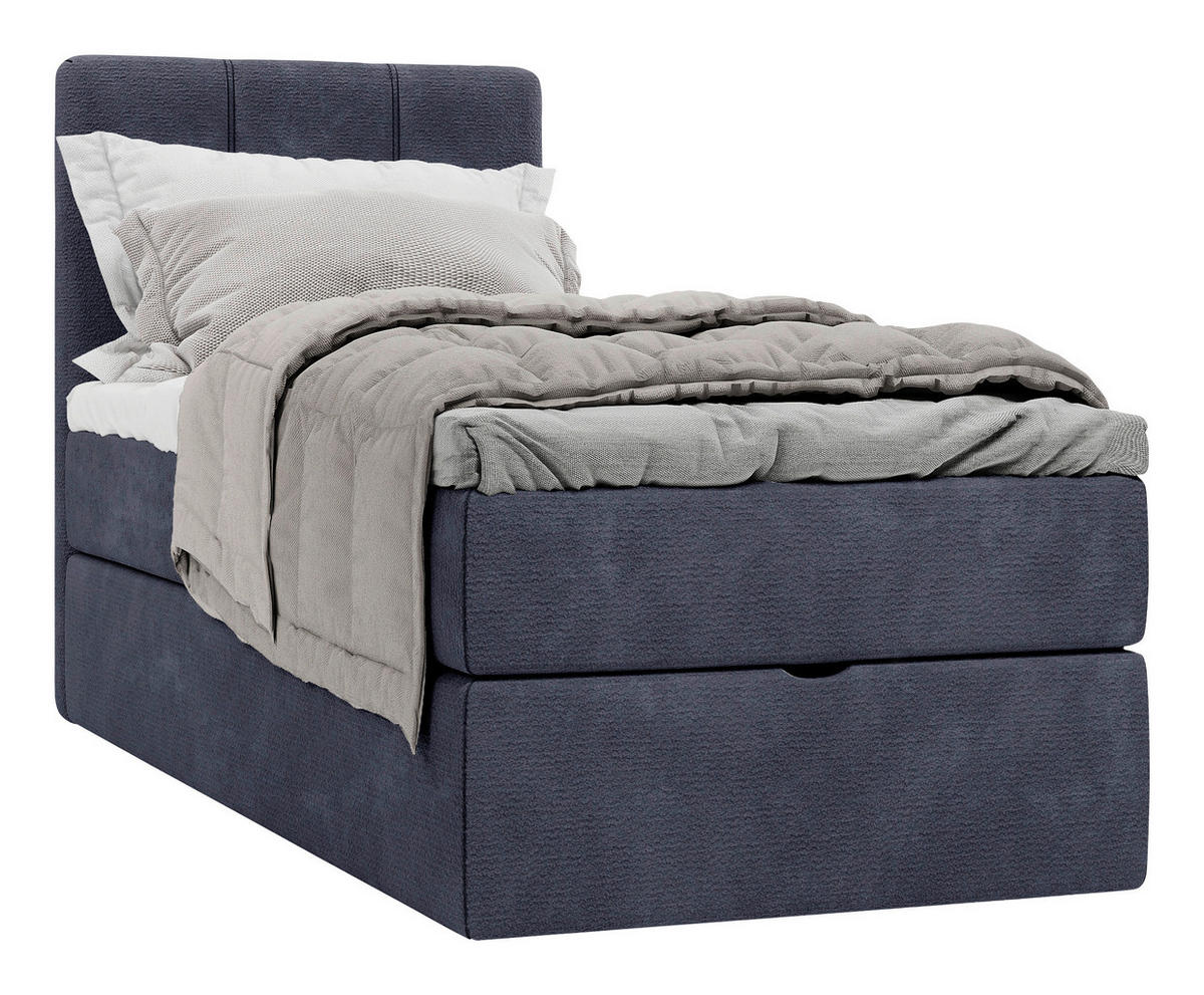 BOXBETT 70/200 cm,  in Dunkelblau, Matratze, gepolstertes Kopfteil, Bettkasten, Topper, H3 = fest  - Schwarz/Dunkelblau, Design, Holzwerkstoff/Kunststoff (70/200cm) - Esposa