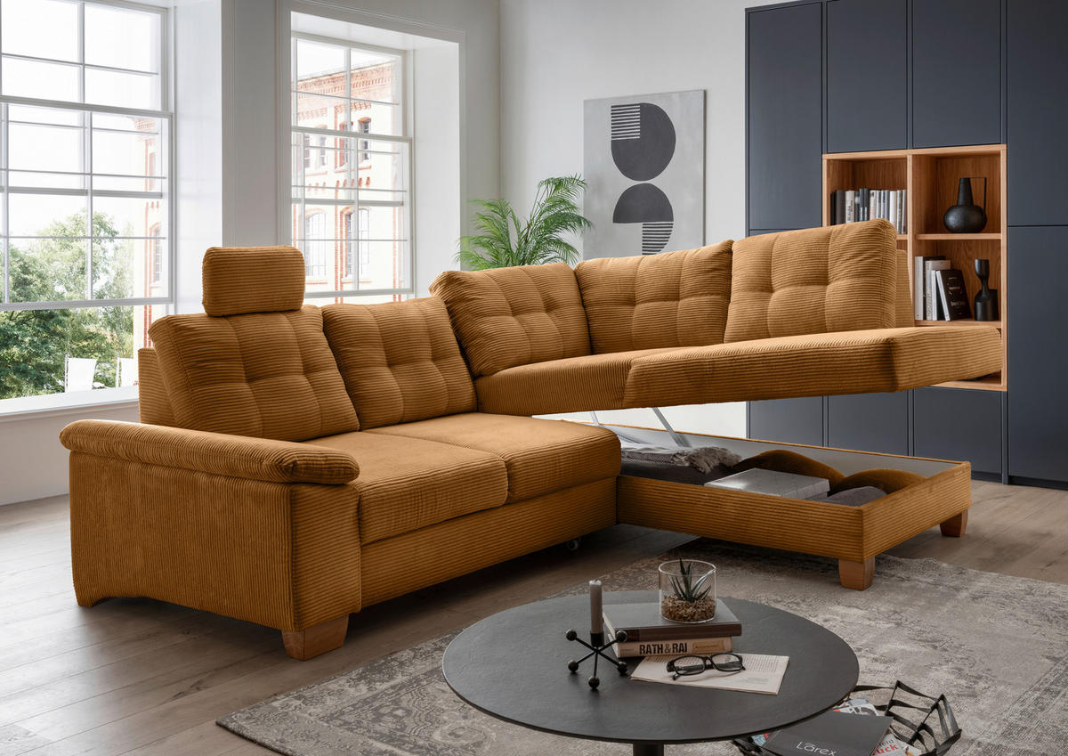 ECKSOFA in Cord Goldfarben  - Goldfarben/Naturfarben, Modern, Holz/Textil (274/206cm) - Livetastic