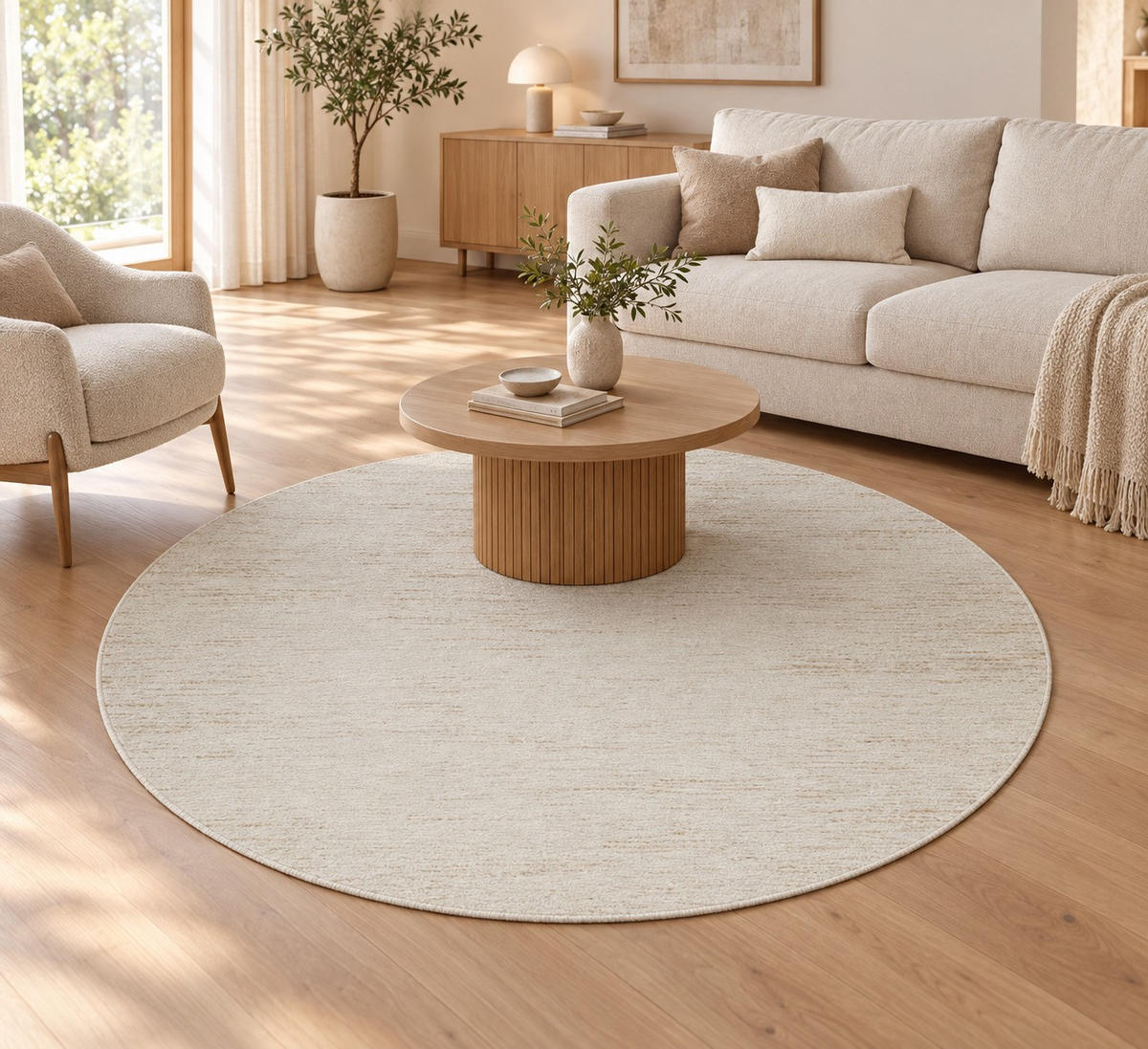 VINTAGE-TEPPICH  Wohnzimmer 200 cm Anthelia Creme rund  - Creme, Design, Textil (200cm) - Dieter Knoll