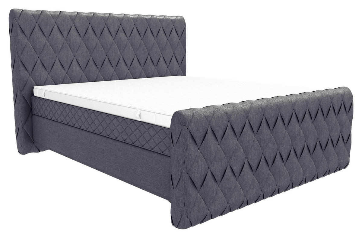 BOXSPRINGBETT 180/200 cm  in Graublau  - Graublau/Schwarz, Design, Textil/Metall (180/200cm) - Boxxx