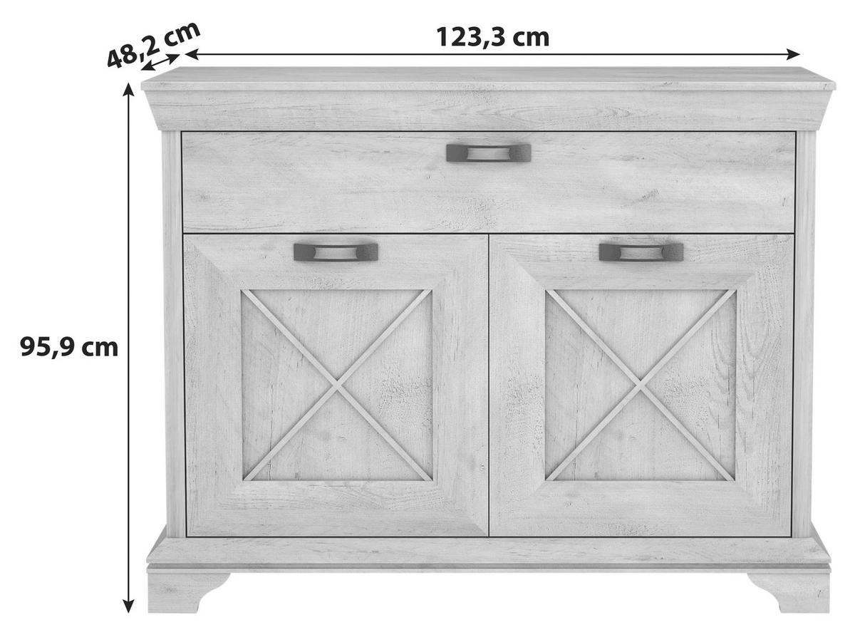 ŠIROKÁ KOMODA, bílá, barvy pinie, 123,3/95,9/48,2 cm - bílá/barvy stříbra, Romantický / Rustikální, kov/kompozitní dřevo (123,3/95,9/48,2cm) - MID.YOU