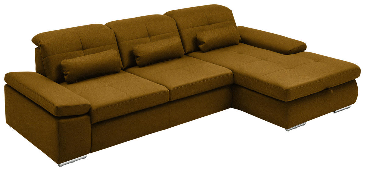 ECKSOFA Flachgewebe Khaki  - Chromfarben/Khaki, Design, Textil (309/195cm) - Beldomo Style