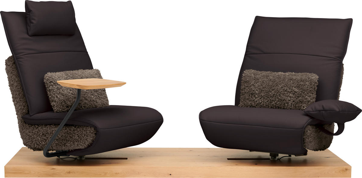 2-SITZER-SOFA  in Hochflor Echtleder Dunkelbraun  - Dunkelbraun/Schwarz, Design, Leder/Holz (240/65/104cm) - Koinor