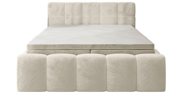 BOXBETT 160/200 cm,  in Beige, gepolstertes Kopfteil, Bettkasten, Topper, Matratzen, H3 + H3 = fest  - Beige/Schwarz, MODERN, Kunststoff/Textil (160/200cm) - Xora