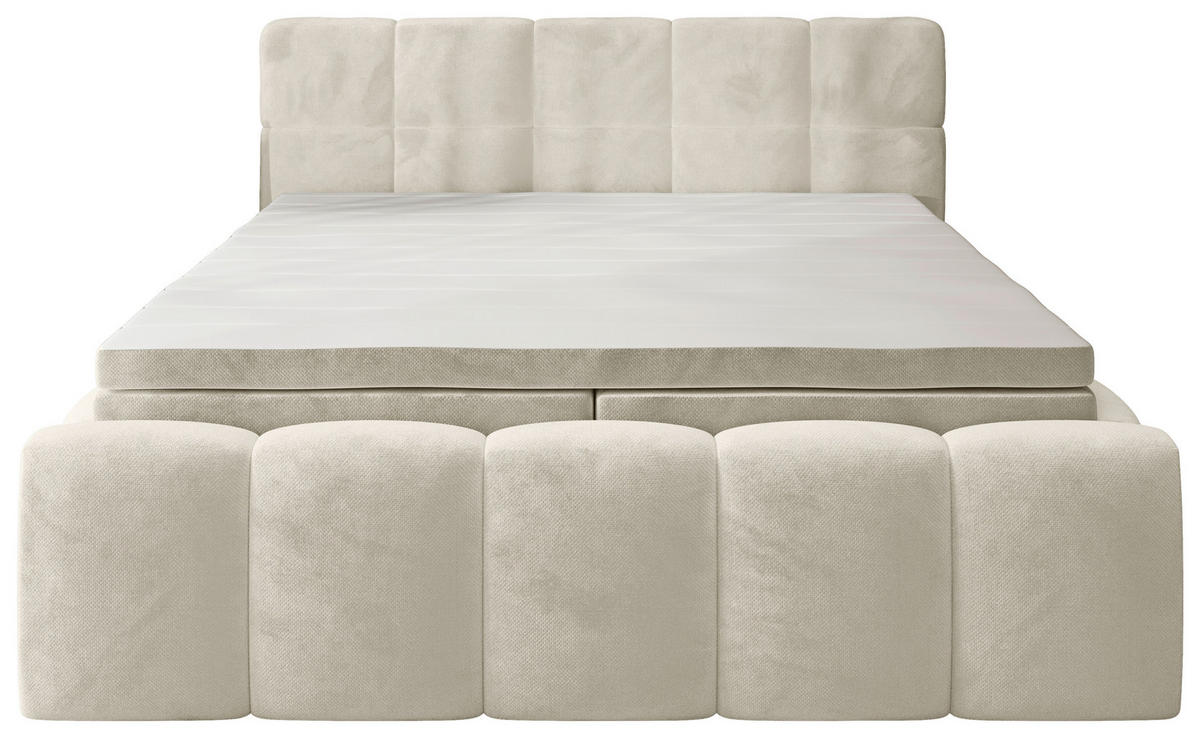 BOXBETT 200/200 cm,  in Beige, gepolstertes Kopfteil, Bettkasten, Topper, Matratzen, H3 + H3 = fest  - Beige/Schwarz, MODERN, Kunststoff/Textil (200/200cm) - Xora