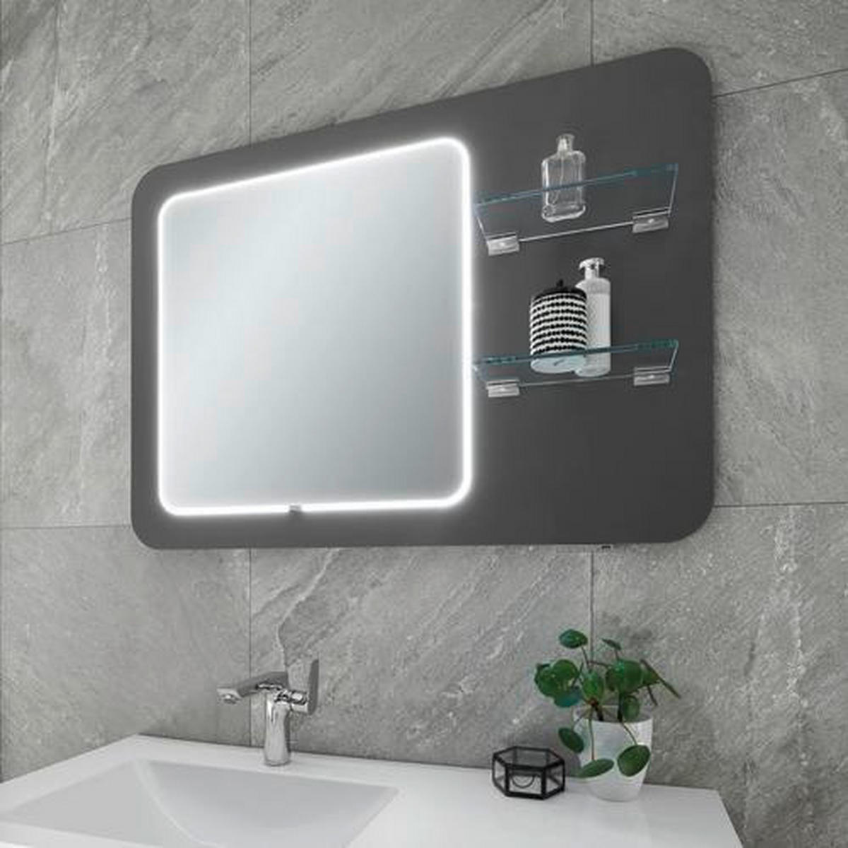 BADEZIMMERSPIEGEL 105/75/3,2 cm  - Grau, MODERN, Glas/Holzwerkstoff (105/75/3,2cm) - Sadena