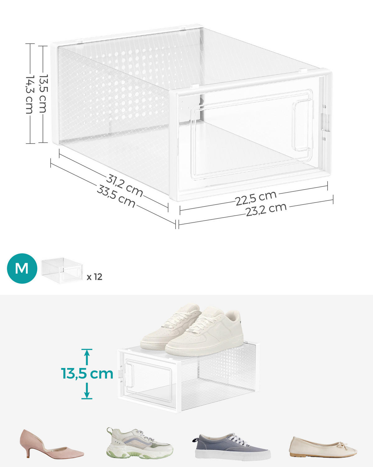 SCHUHBOX 33,5/14,3/23,2 cm  - Transparent/Weiß, Trend, Kunststoff (33,5/14,3/23,2cm) - Boxxx