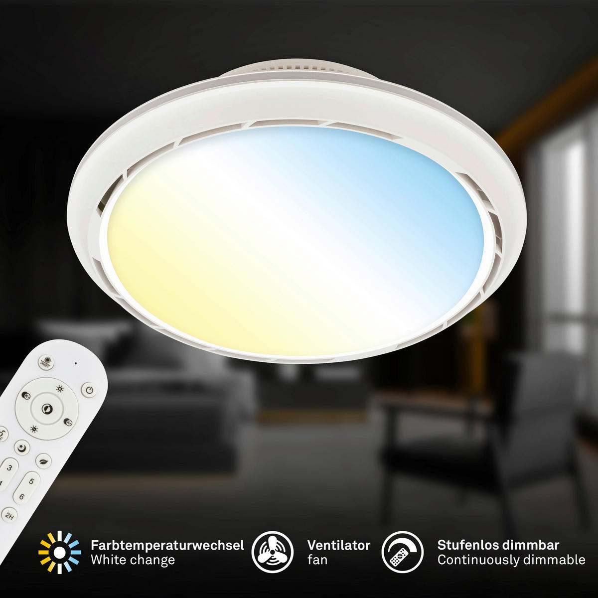 DECKENVENTILATOR - Chromfarben/Weiß, Design, Kunststoff/Metall (44/17,5cm)