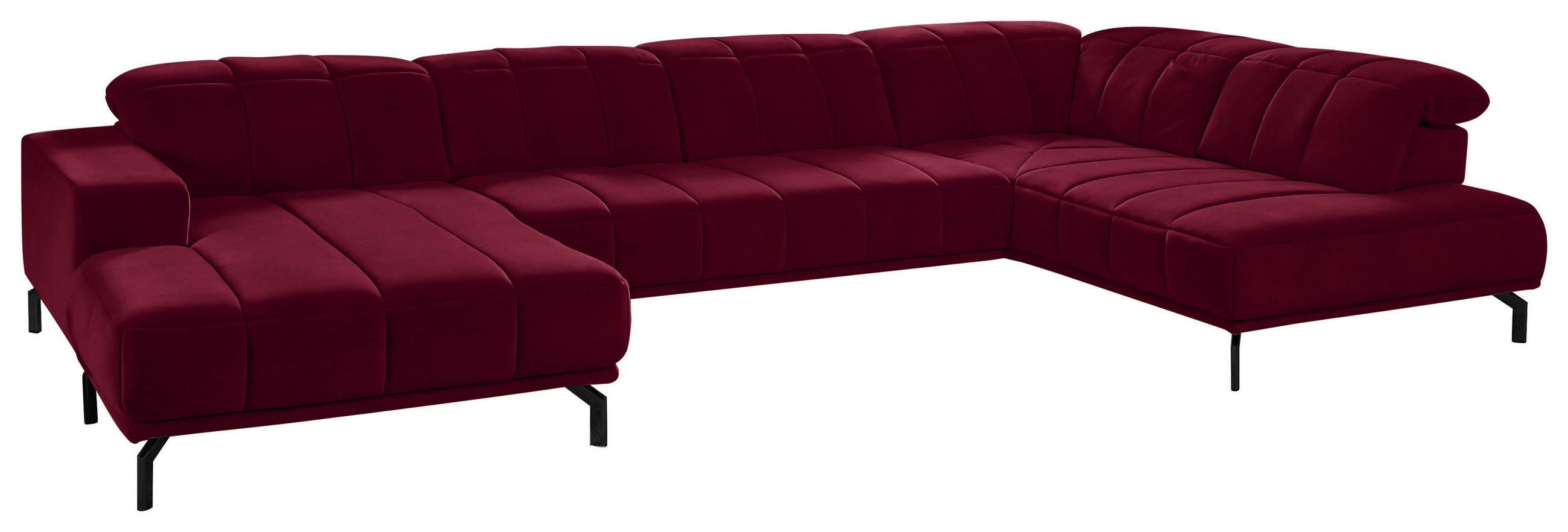 WOHNLANDSCHAFT in Velours Beere  - Beere/Schwarz, Design, Textil/Metall (195/383/219cm) - Beldomo Style