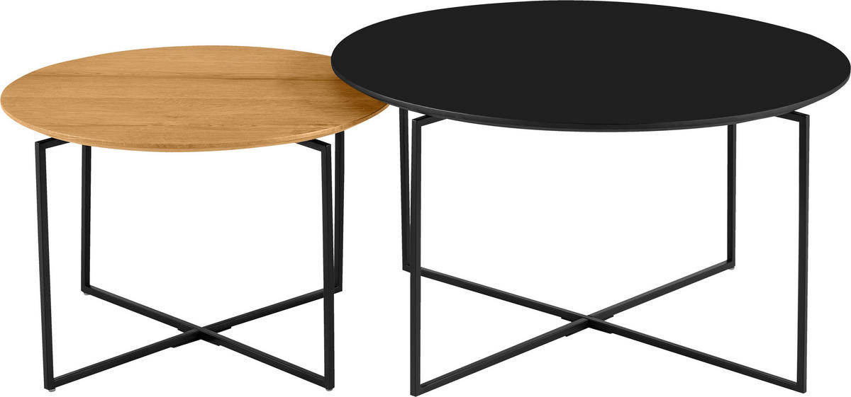 COUCHTISCHSET Eiche furniert 80/60/80/60/43/39 cm rund Schwarz, Eichefarben  - Eichefarben/Schwarz, Design, Holz/Holzwerkstoff (80/60/80/60/43/39cm) - Carryhome