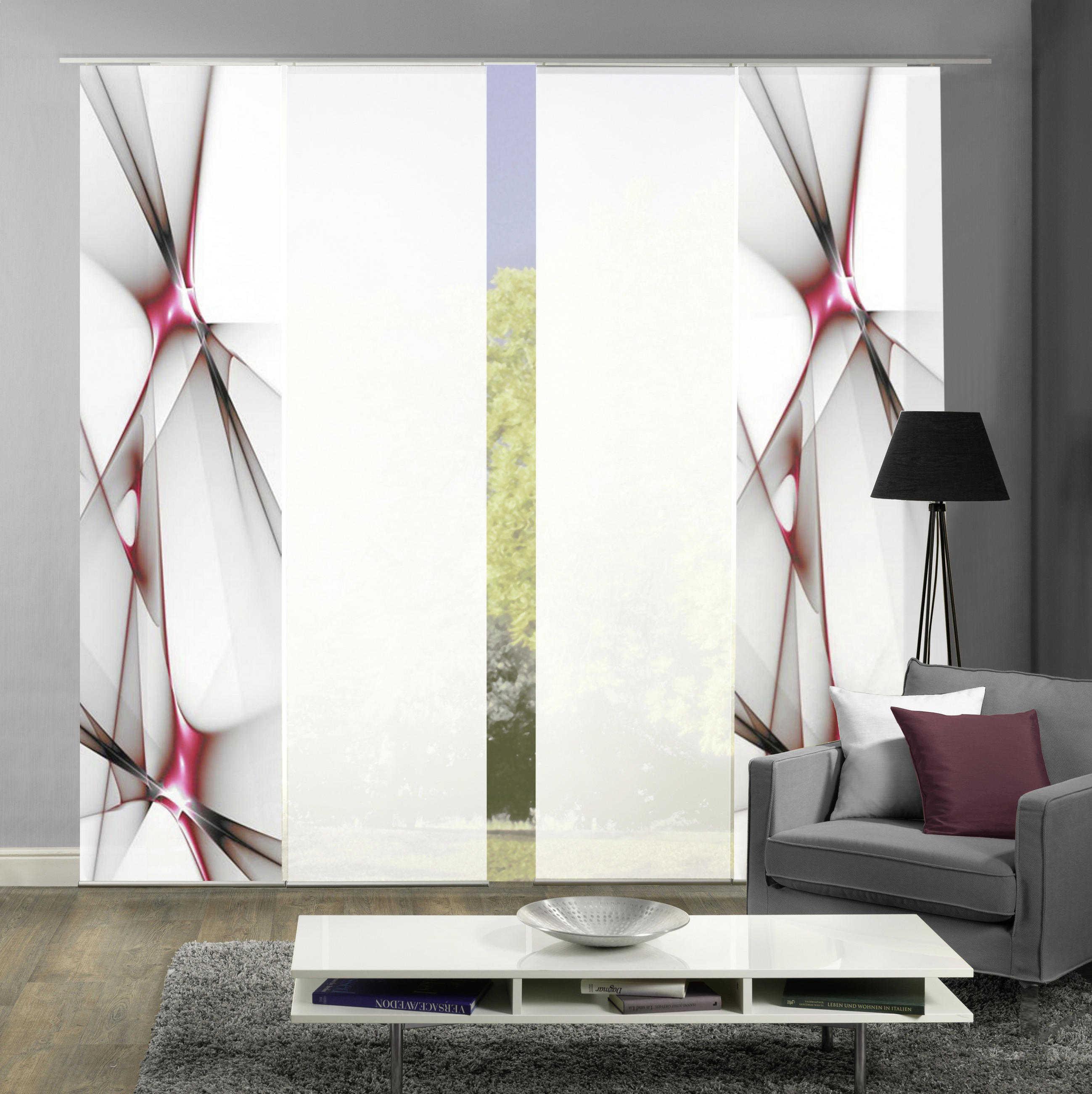 Flächenvorhang 4-Tlg. Franklin B: 60 cm, Rot/Schwarz