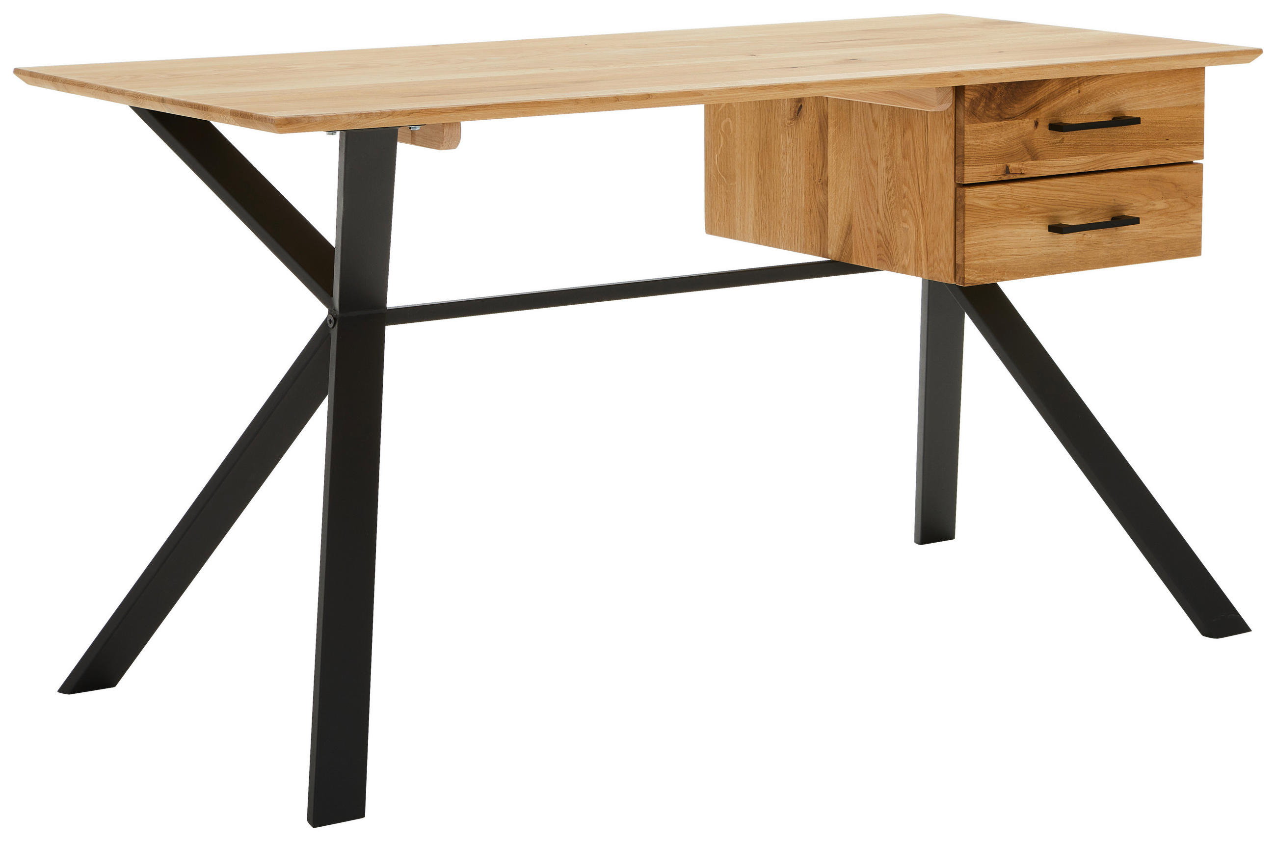 SCHREIBTISCH 140/65/77 cm  in Schwarz, Eichefarben  - Eichefarben/Schwarz, MODERN, Holz/Metall (140/65/77cm) - Linea Natura