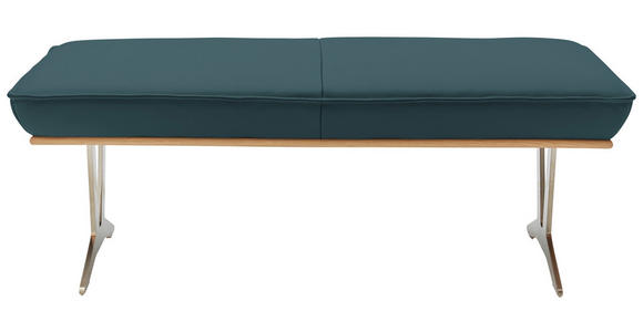 HOCKERBANK 130/49/54 cm  in Blau, Grün  - Blau/Edelstahlfarben, Design, Leder/Holz (130/49/54cm) - Ambiente