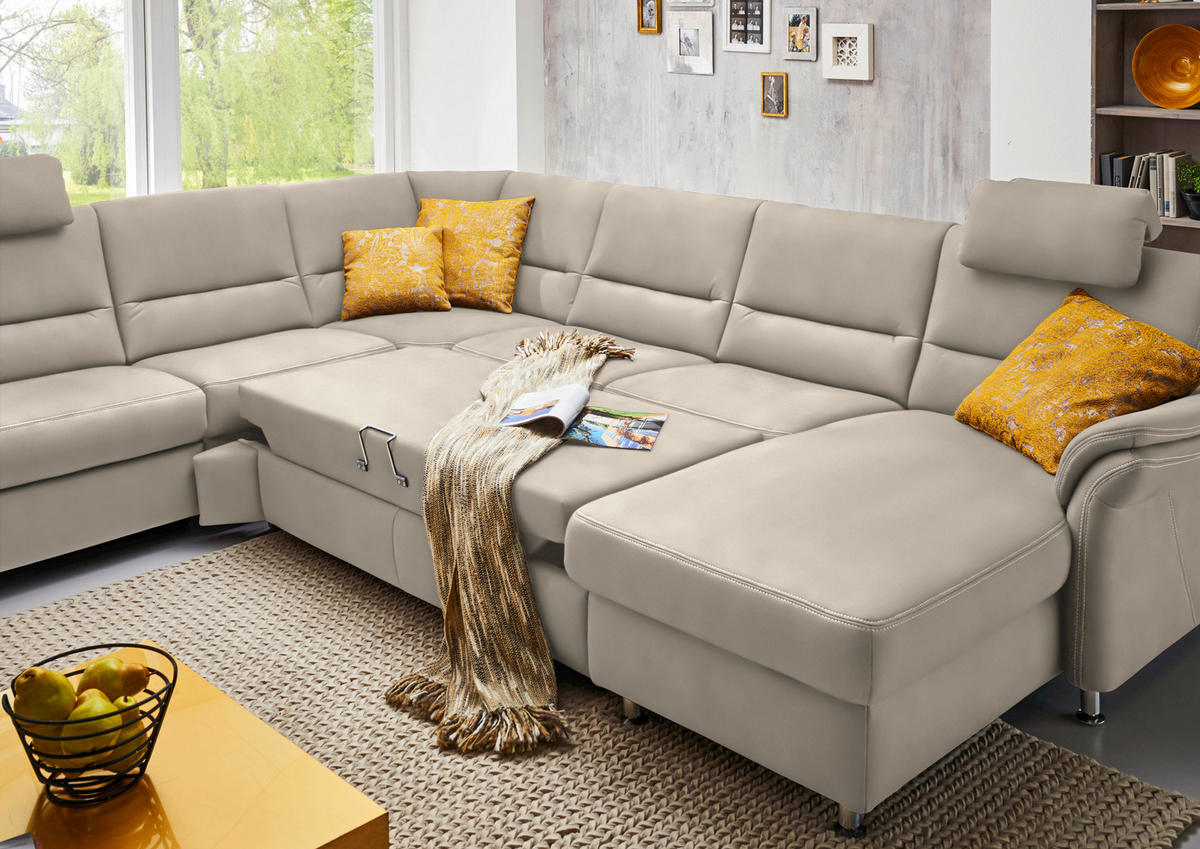 WOHNLANDSCHAFT in Mikrofaser Naturfarben  - Alufarben/Naturfarben, Konventionell, Textil/Metall (262/335/173cm) - Beldomo System