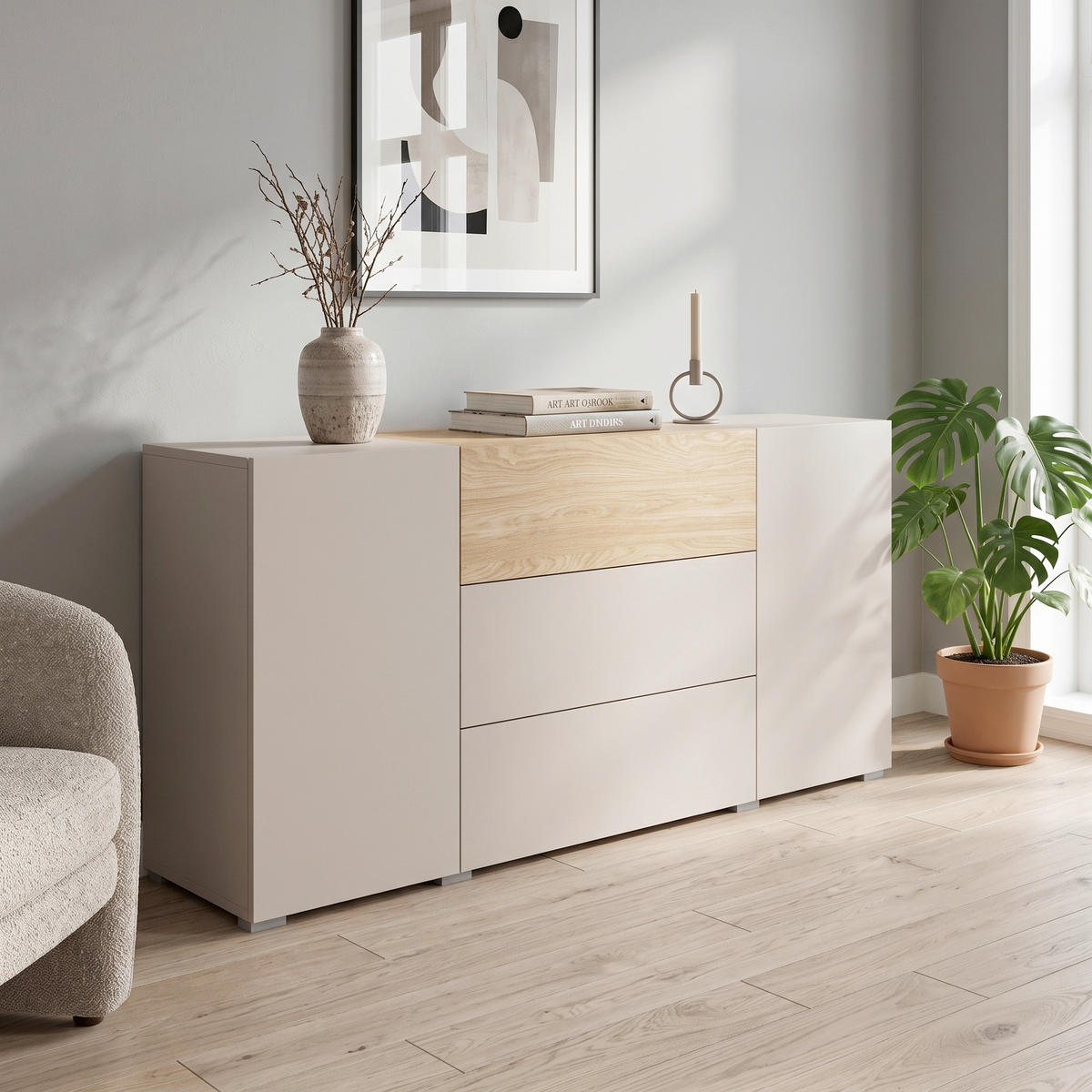 SIDEBOARD Berlin 150/68/38,5 cm 3 Schublade(n)  - Kaschmir/Eichefarben, Design, Holzwerkstoff/Kunststoff (150/68/38,5cm) - P & B
