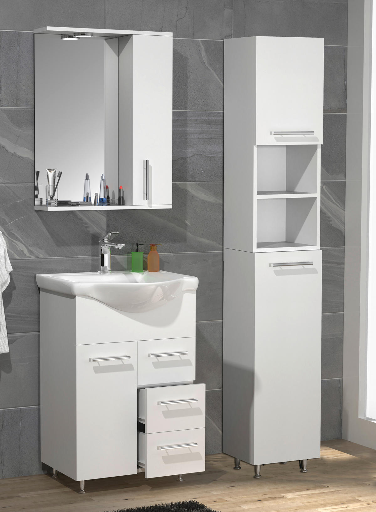 BADEZIMMER 4-teilig  in 85 cm  - Weiss/Silberfarben, Modern, Glas/Keramik (85cm) - MID.YOU