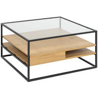 COUCHTISCH Wildeiche ESG, Klarglas 80/80/40 cm quadratisch Klar, Schwarz, Eichefarben  - Klar/Eichefarben, MODERN, Glas/Holzwerkstoff (80/80/40cm)
