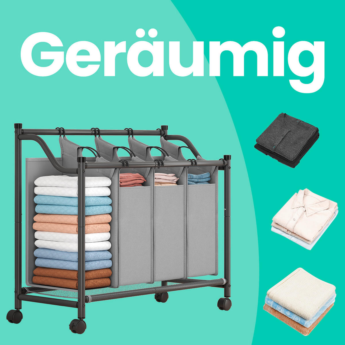 WÄSCHESAMMLER - Grau, Basics, Textil/Metall (87,5/81/38,5cm)