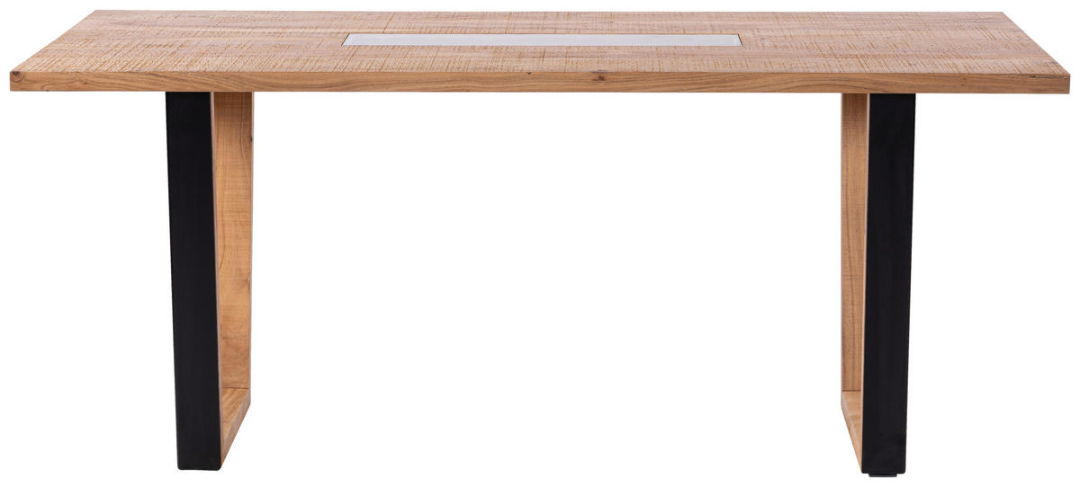 Masă din lemn, metal, sticlă, 180/90/76 cm,   - maro/gri, Natur, sticlă/lemn (180/90/76cm) - P & B