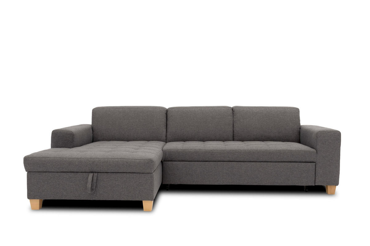 ECKSOFA SUGAR Schwarz Webstoff  - Chromfarben/Schwarz, Basics, Textil/Metall (266/162cm) - MID.YOU
