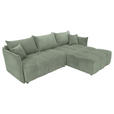 ECKSOFA Salbeigrün Plüsch Zierkissen, Rückenkissen, Bettkasten, Schlaffunktion, Rücken echt, Liegefläche im Originalstoff  - Salbeigrün/Schwarz, KONVENTIONELL, Kunststoff/Textil (253/192cm) - Carryhome