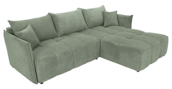 ECKSOFA Salbeigrün Plüsch Zierkissen, Rückenkissen, Bettkasten, Schlaffunktion, Rücken echt, Liegefläche im Originalstoff  - Salbeigrün/Schwarz, KONVENTIONELL, Kunststoff/Textil (253/192cm) - Carryhome