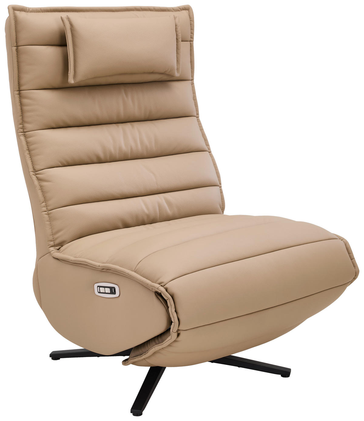 RELAXSESSEL Lederlook Echtleder Relaxfunktion, Fußteilverstellung, Nackenkissen    - Taupe/Schwarz, Design, Leder/Textil (68/108/84cm) - Stylife